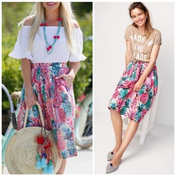 J. Crew Factory Floral Midi Skirt - Pink and Green - Picture 1 of 12